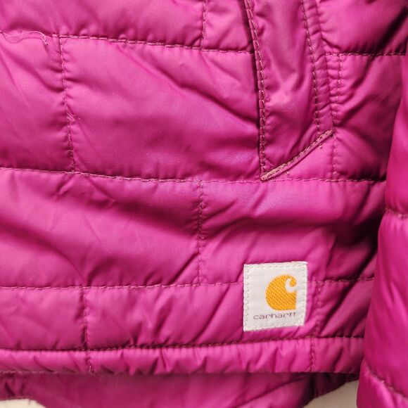 Carhartt Womens Puffer Jacket Flannel Lined Hooded Purple Pink Size Medium - Picture 7 of 14